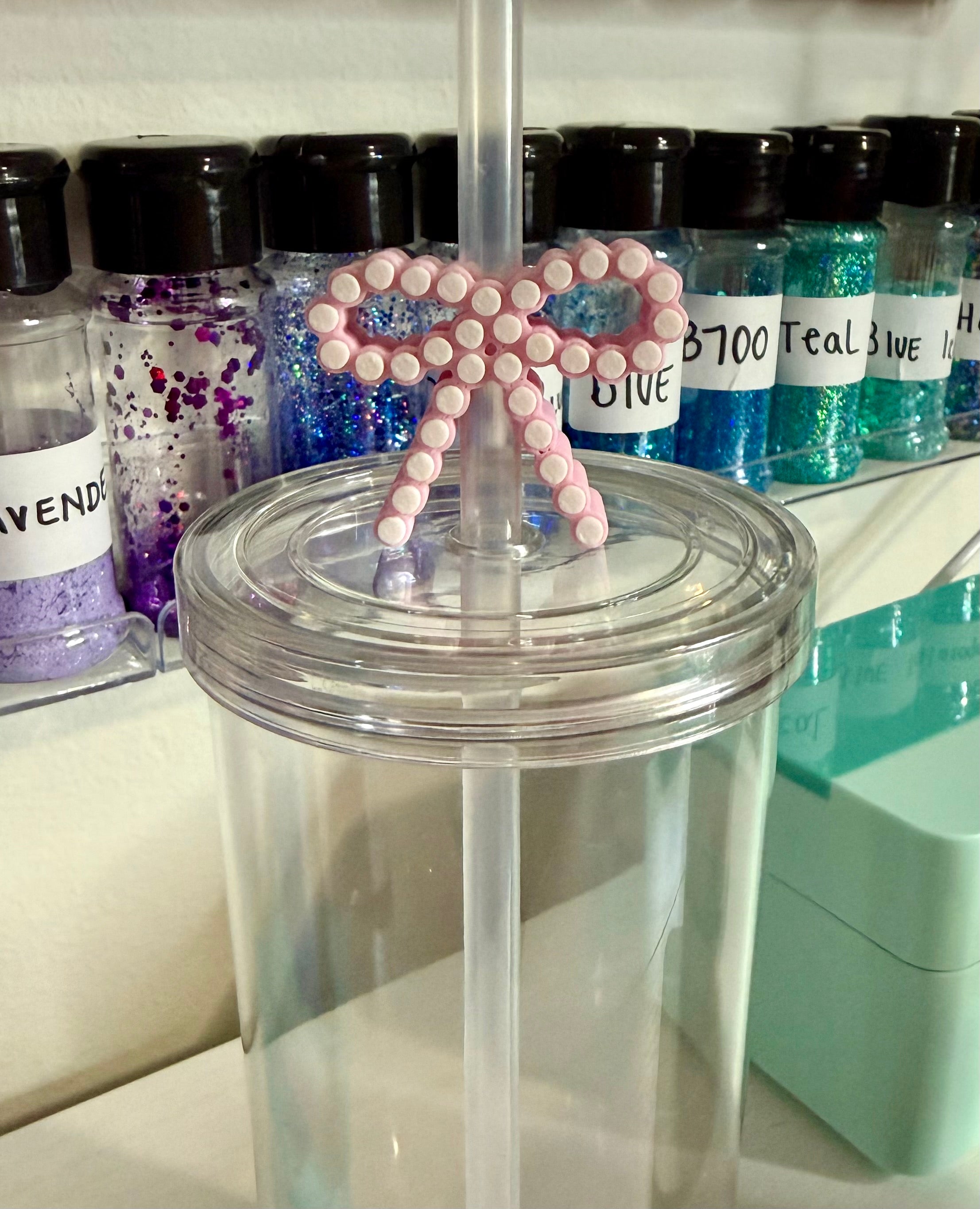 Pink Bow Straw Cup Accessories