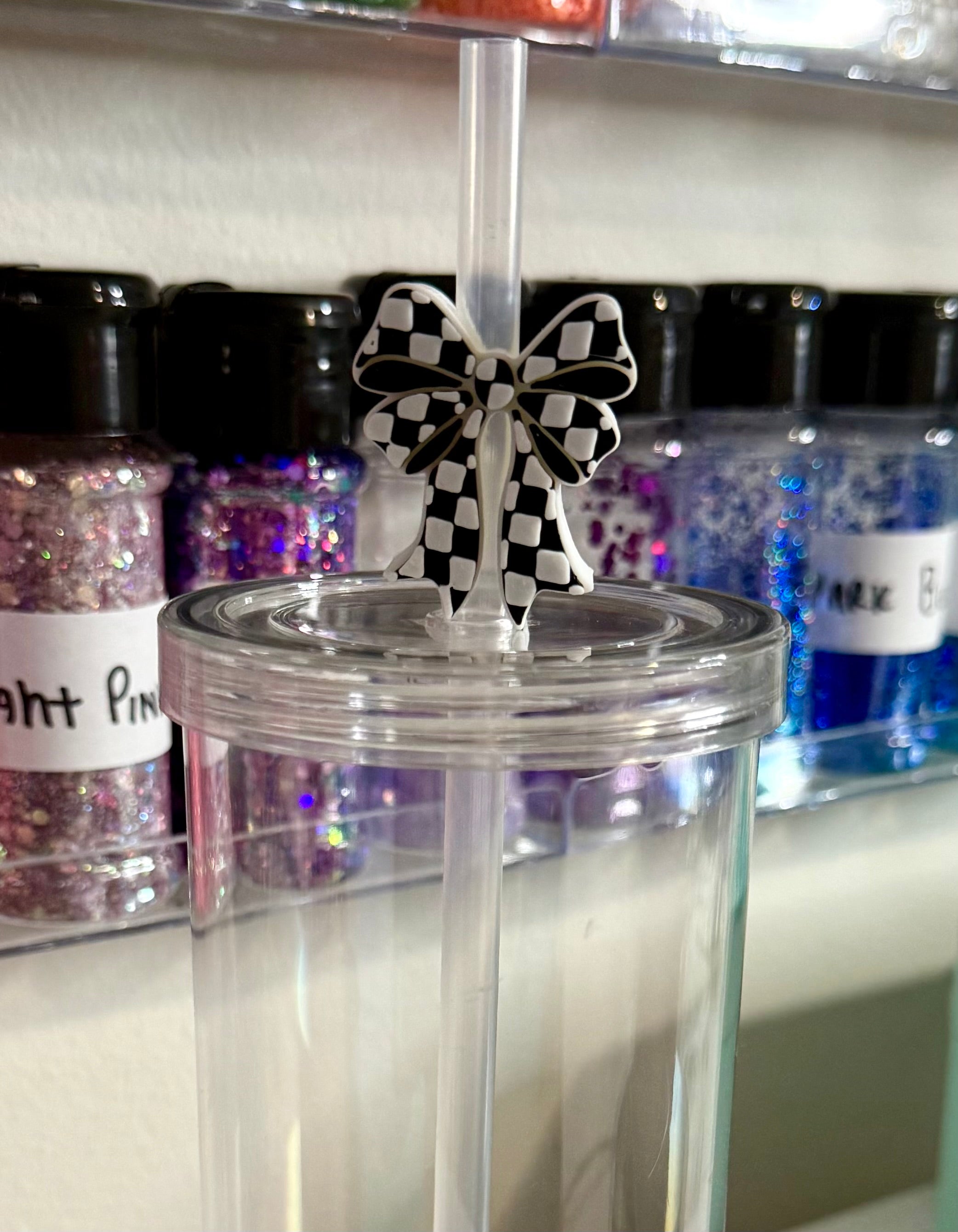 Checkered Bow Straw Cup Accessories
