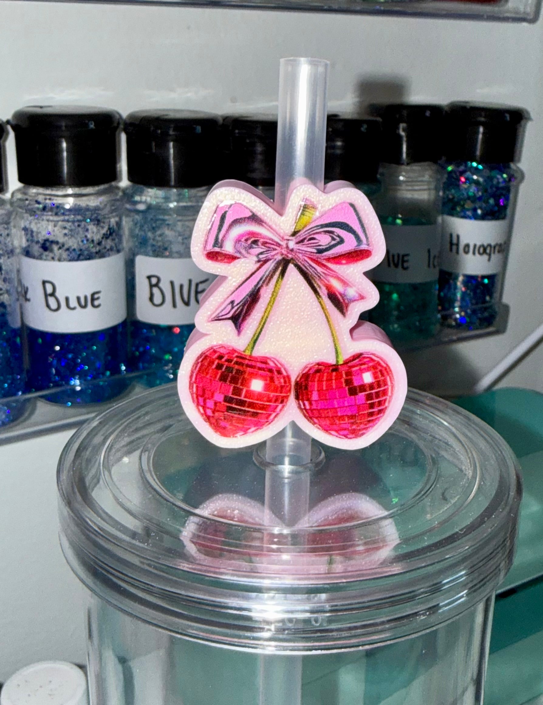Bow and Cherry Disco Straw Cup Accessories