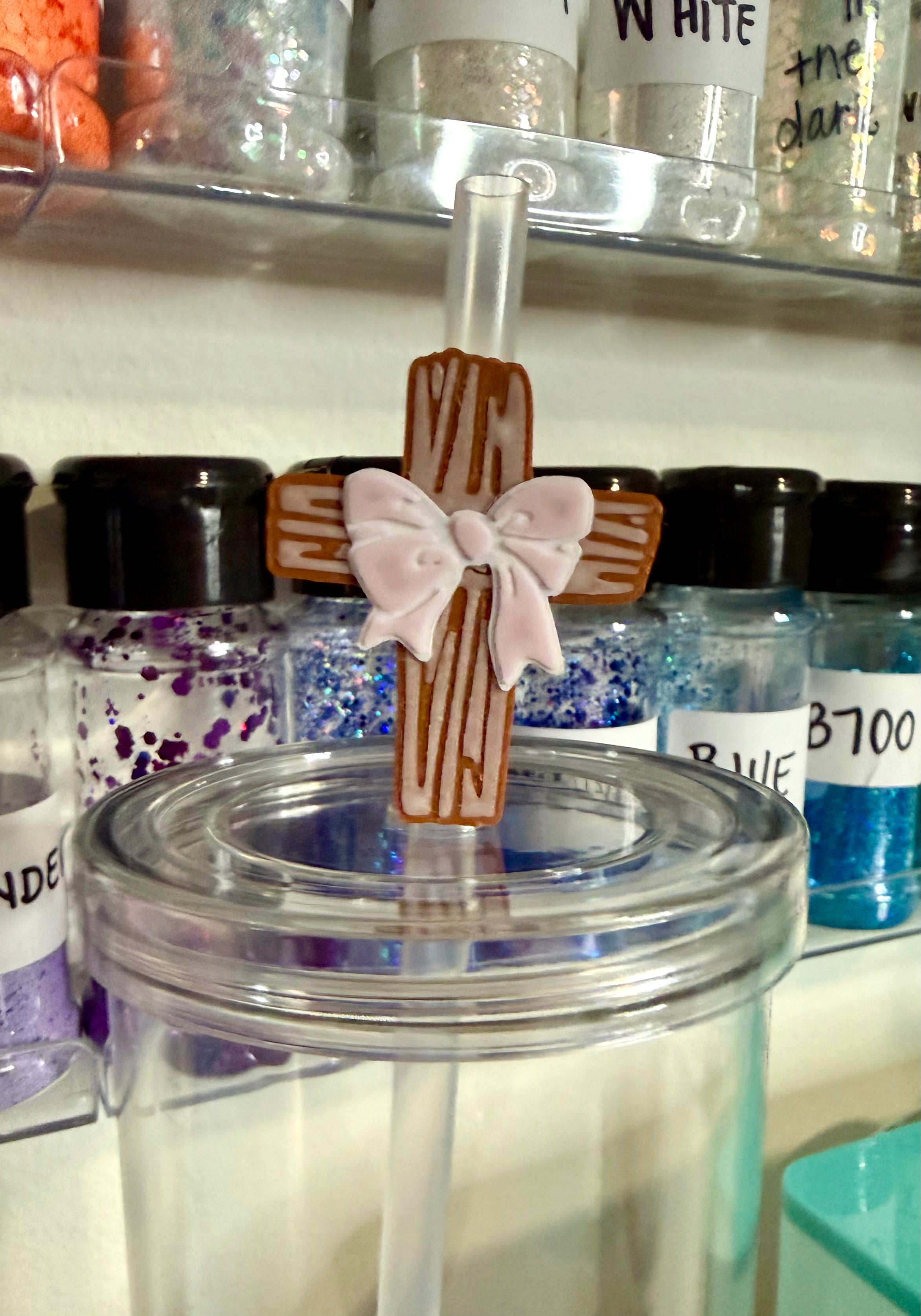 Bow on Cross Straw Cup Accessories