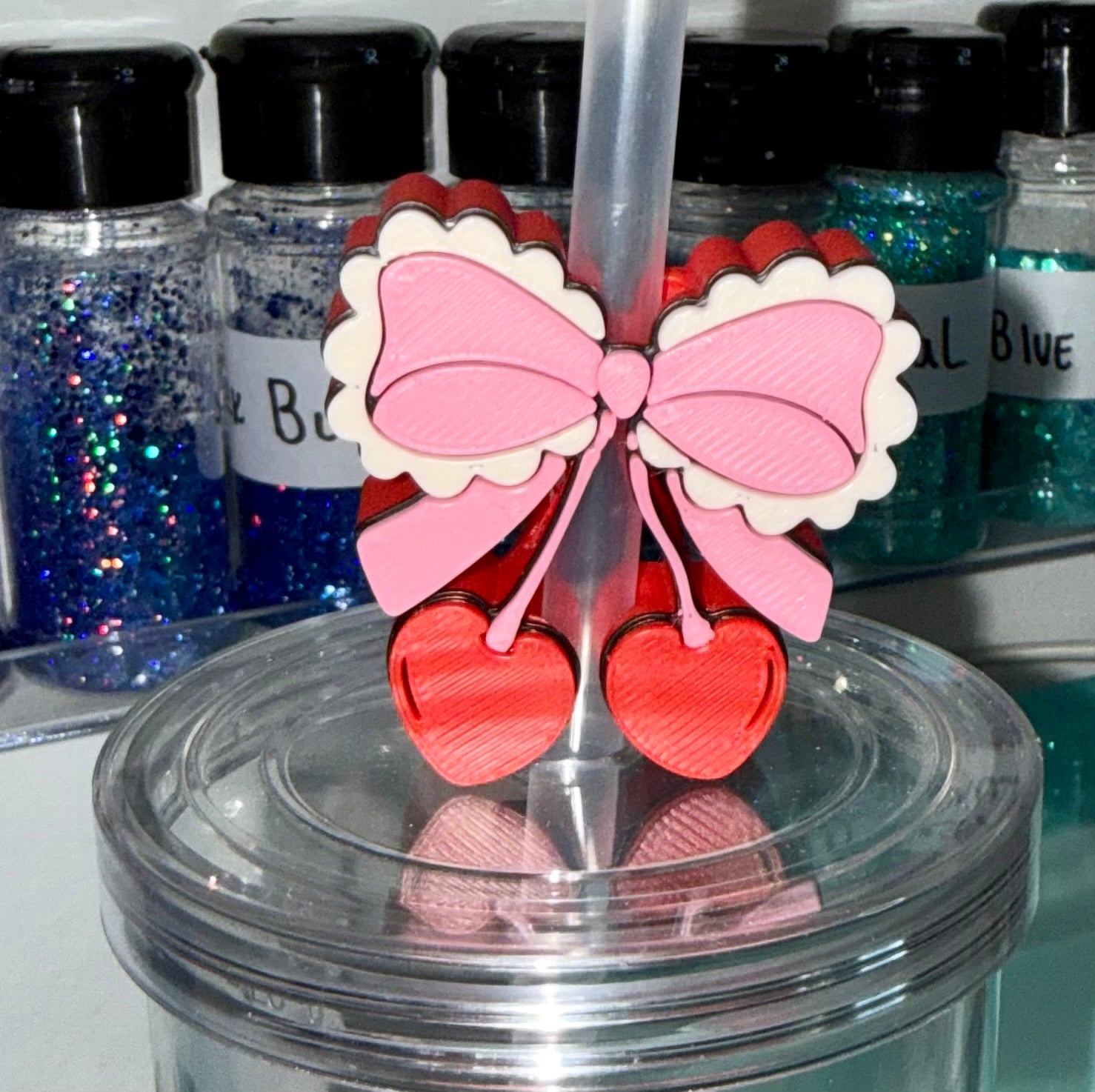 Bow and Cherry Straw Cup Accessories